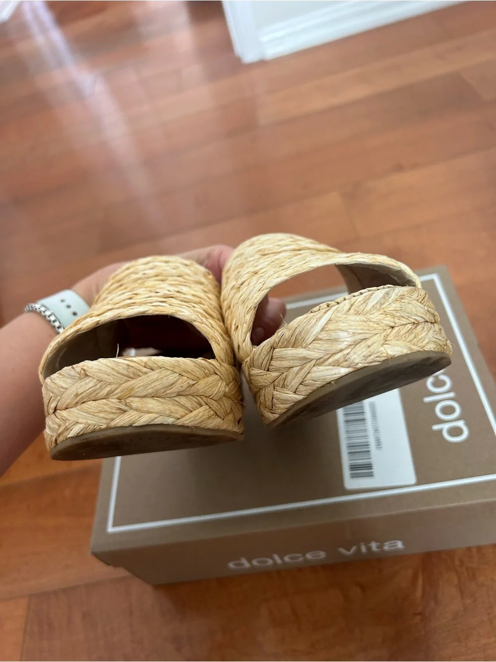 Dolce Vita Natural Raffia Braided Platform Slide Sandals - Picture 3 of 5